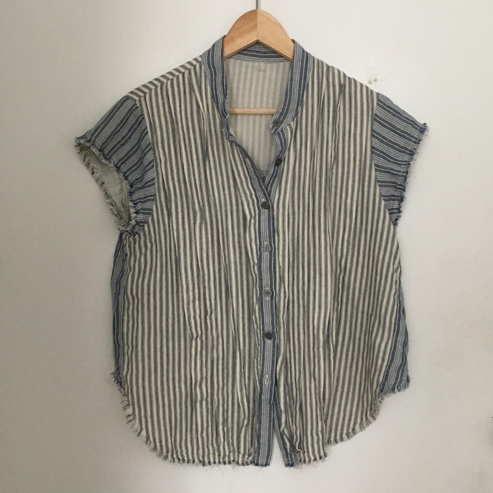Vintage vibes! striped, hi/low, cotton Sea top
